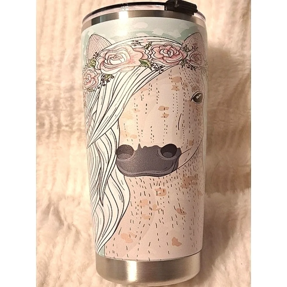 Horse with flowers fairytale Insulated Tumbler cup 20 oz